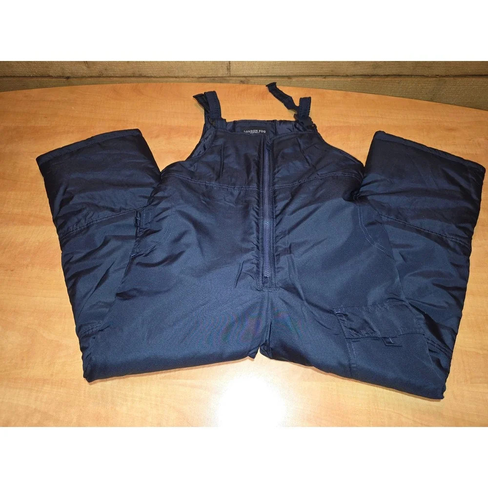 London Fog Boys Navy Blue Insulated Snow Bibs Winter Overalls Size 10/12 Medium